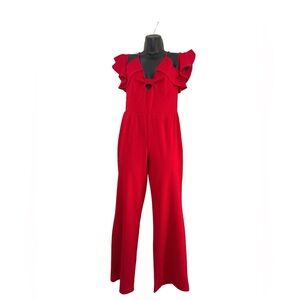 BLVD Red Off Shoulder Wide Leg Jumpsuit
